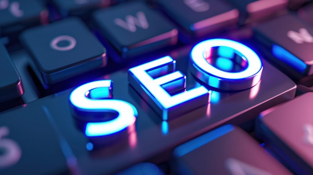 Inscription SEO sur un clavier d'ordinateur
